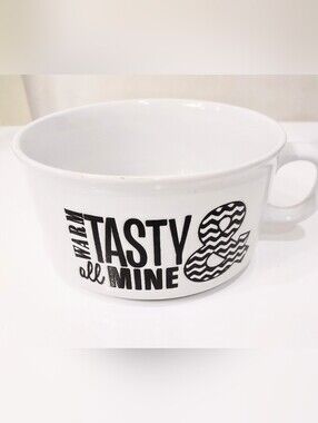 Charming Charlie White Ceramic Mug with Bold Black 'Tasty All Mine' Graphic